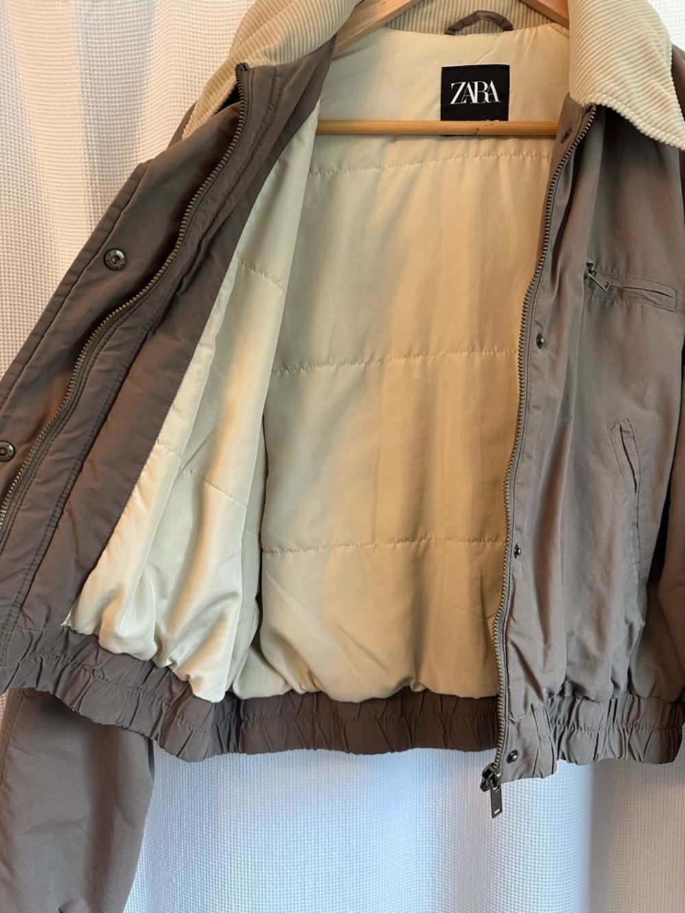 Zara Contrast Collar Waxed Bomber Jacket, S, NWOT - Picture 4 of 5